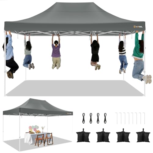 Image of HOTEEL 10x15 Heavy Duty Pop Up Canopy Tent for Parties Event Wedding Commercial Canopy Instant Portable Folding Tent with Roller Bag, Waterproof UV Resistant, Upgraded Thick Hexagonal Legs, Gray