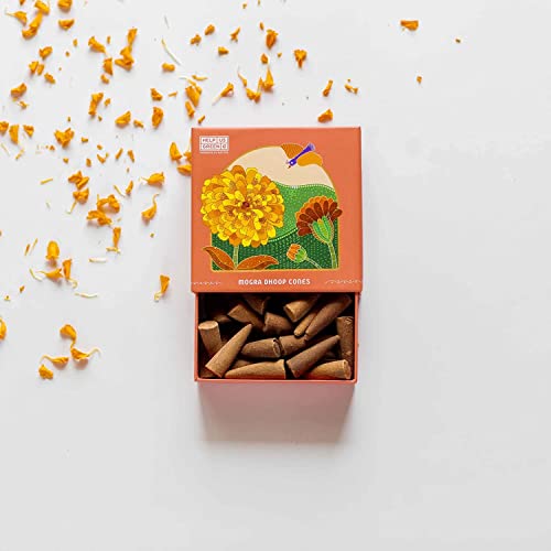 Image of Natural Incense Fragrance Mogra and Nagchampa Dhoop Cones with Holder (80 pcs) | Havan for Pooja, Home & Festivals I Natural Guggal /Loban Original |Pack of 2 (40 Cones /Pack)