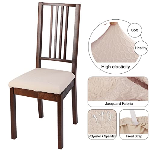 Searchi Waterproof Seat Covers For Dining Room Chairs Stretch Jacquard Chair Seat Covers Set Of 6, Removable Washable Kitchen Chair Seat Protector Cushion Slipcovers For Office (Beige) #TOP2