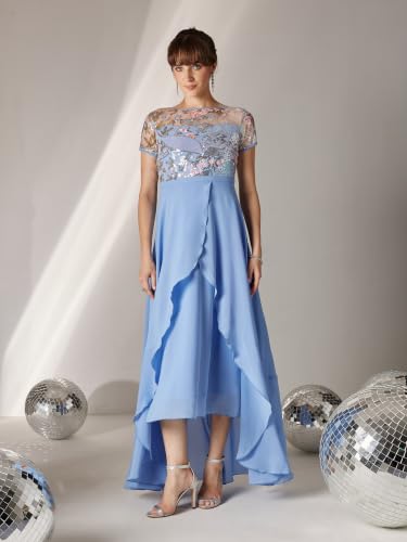 Image of Miss Chase Women's Round Neck Short Sleeve Floral Layered Georgette Midi Dress