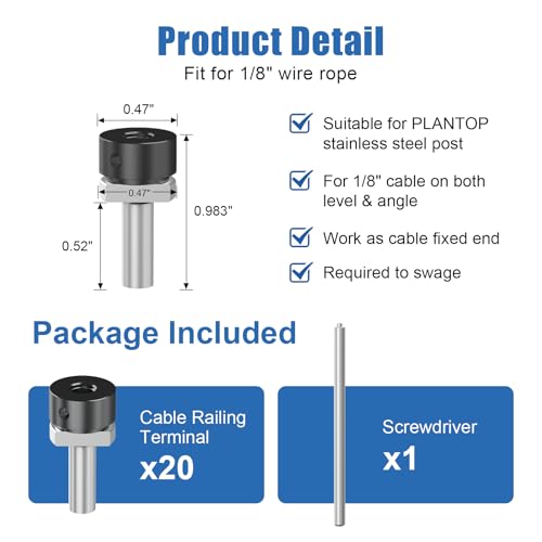 Image of 20 Pack 1 /8 inch Invisible Cable Railing Anchor Terminal, Black T316 Stainless Steel Cable Railing End Fittings, Cable Railing Kits for Metal Posts Cable Corner Post and Wall Post, MY14-B