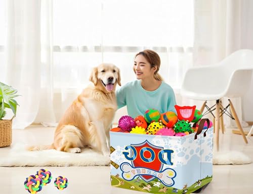 Image of Large Dog Toy Basket Storage Bin Organizer With Handles Collapsible Puppy Gift Box for Kids Toy, Clothing, Blankets (Paw)