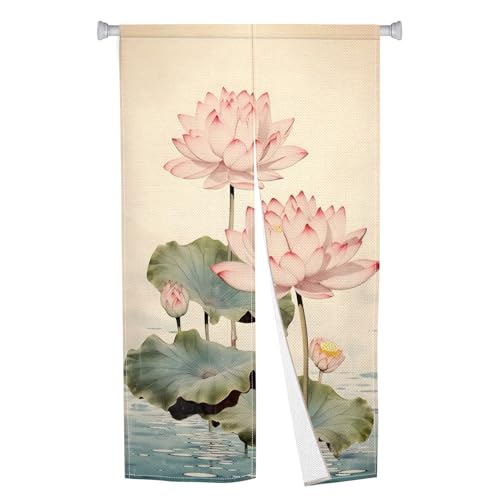 Leowefowa Long Style Noren Japanese Doorway Curtain Traditional Lotus Printed