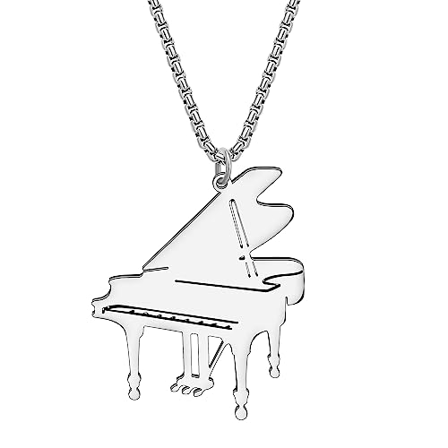 YAYAKO Collar Guitarra Bajo Acero Inoxidable Piano Colgante Collar Instrumento Musical Violin Regalos para Mujer Niña Charms (Piano Plateado)
