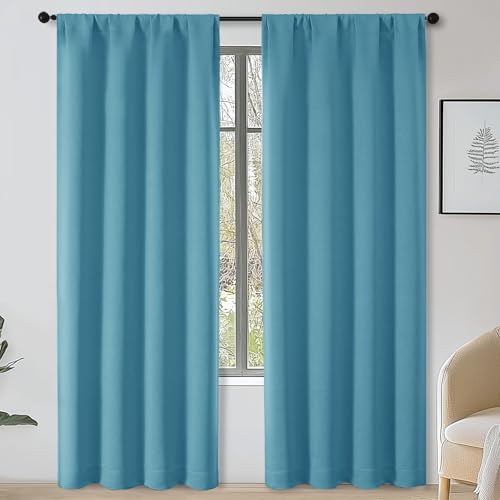 OWENIE Turquoise Blackout Curtains for Bedroom 78 Inch Long 2 Panels