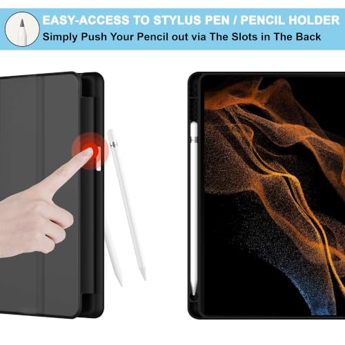 Image of CEDO Smart Case for Samsung Tab S8 Ultra / S9 Ultra / S10 Ultra / S11 Ultra (14.6 in) Tri-Fold Flip Folio Cover | Pencil Holder | Auto Wake-Up /Sleep Mode | Multi View Angles Stand TPU Backcover (Black)