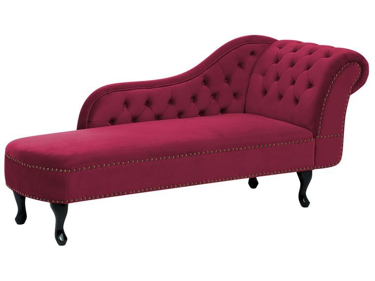 Image of Velvet Modern Chesterfield Chaise Lounge Couch 166 X 63 X 76 for Your Loving Space (Burgendy, Right Arm)