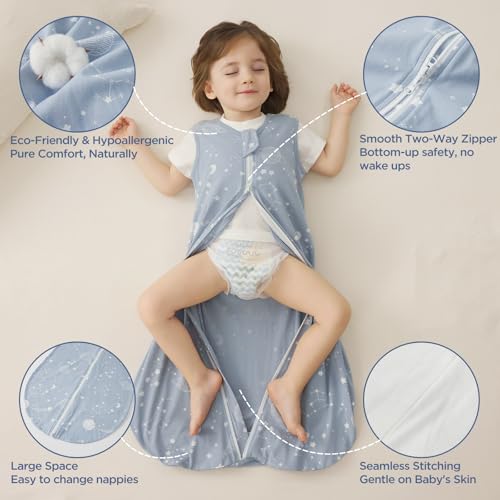 Image of Duomiaomiao 3-Pack Baby Sleep Bag, 100% Organic Cotton Lightweight Wearable Blanket, Breathable Comfy Toddler Sleeping Sack (0.5tog Moon & Star, Medium)