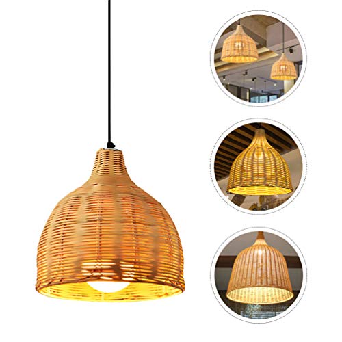 Beaupretty Rattan Chandelier Pendant Lamp Wicker Woven Ceiling Lighting Hanging Light Fixture 12W Southeast Asian Style for Living Room Bedroom Cafe Teahouse (Random Color Line) - Image 5
