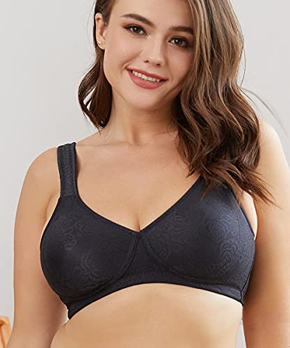 Image of Wingslove Women's Front Closure Minimizer Bra Full Coverage Wirefree Comfort Plus Size Racerback Jacquard Non Padded (Black,48DDD)
