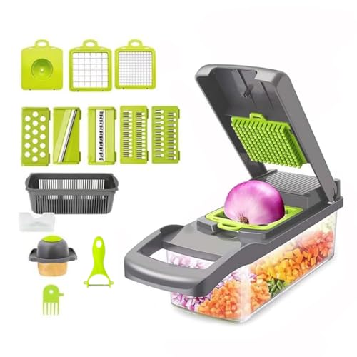 16 En 1 Cortador De Verdura, Mandolina de cocina professional, Multifuncional Cortador Verduras Acero Inoxidable Rallador de verduras, Pelador de patatas, Picadora Manual, Cortador de verduras