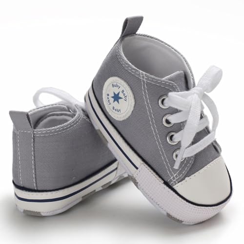 Image of Unisex Baby Girls Boys Canvas High-top Shoes, Newborn Infant Anti-Slip Soft Sole Frist Walking Breathable Sneakers