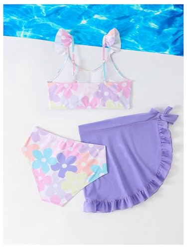 SHENHE Girl's 3 Piece Swimsuit Ruffle Scoop Neck Floral Bikini Bathing Suit with Cover Up2