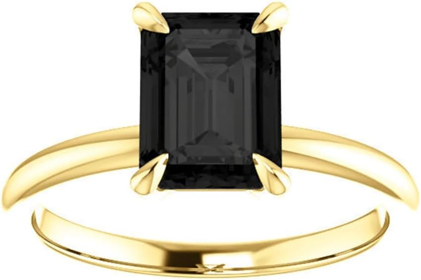 1CT-3CT Emerald Cut Black Diamond Engagement Ring Solitaire Black Onyx Anniversary Ring for Women Promise Gifts for Her 925 Silver/10K/14K/18K Gold