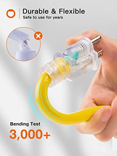 75Ft 12/3 Outdoor Extension Cord 12 Gauge Sjtw Heavy Duty Waterproof Yellow 3 Prong, Flexible Long Power Cable For Garden Home Or Office Use Indicator Light Etl Listed #TOP5