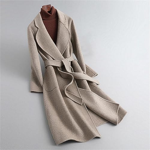Women Autumn Classic Double-Faced Cashmere Woole Outerwear Belt Winter Wool Coat3