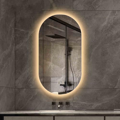 Miroir mural avec 3 couleurs d'éclairage pour salle de bain ovale