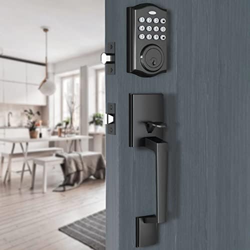 Keyless Entry Door Lock, Abelockand Front Door Lock Set, Electronic Keypad Deadbolt, Keyed Entry, Auto Lock, Door Lock with Handle, Front Door Handle Sets, Anti-Peeking Password Matte Black