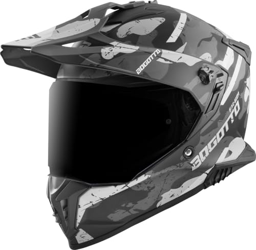 Bogotto FG-601 Sniper Fiberglas Enduro Helm, schwarz matt/grau, 2XL
