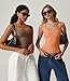 QINSEN Women's Square Neck Sleeveless Double-Layer Tank Tops Basic Tight T Shirts Cacao Nibs L