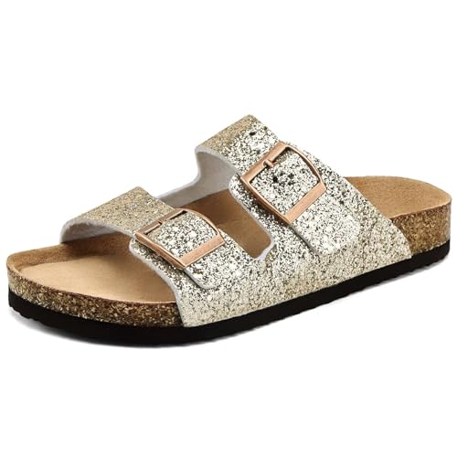 Image of Torotto Kids Sandals Boys Girls Slide Summer Non-slip Cork Glitter Toddler Slippers with Adjustable Straps for Indoor & Outdoor