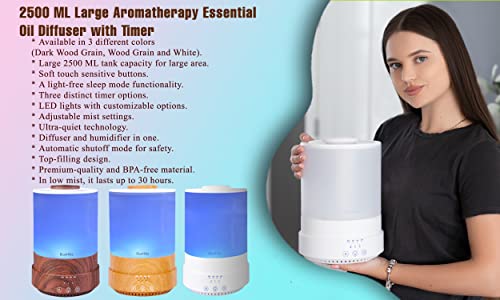 Bluehills Premium 2500 Ml Xl Essential Oil Diffusers For Large Room Aromatherapy Fragrance Diffuser Humidifier Combo High Mist Large Air Diffuser For Essential Oils For Home Light Wood Grain F005 #TOP2