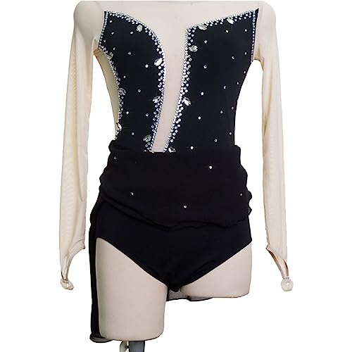 Vestido de patinação artística, mangas simples com strass na ponta dos dedos Competição de patinação
