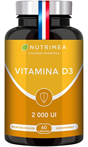 Vitamina D3 100% Natural 2000 UI | Para Huesos Dientes Músculos y Sistema Inmunológico | 60 Cápsulas Nutrimea Fabricado en Francia
