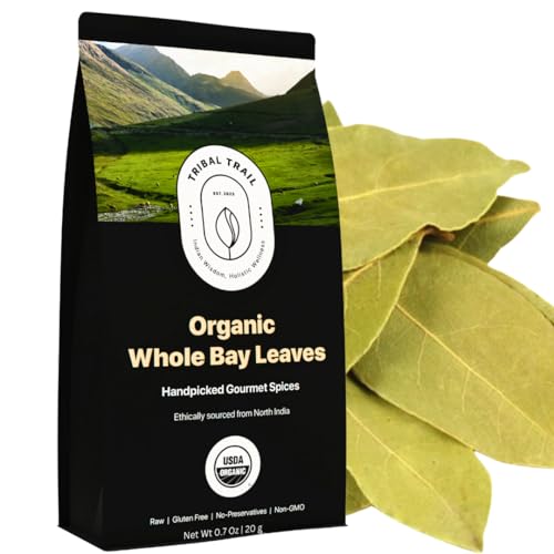 Tribal Trail Organic Bay Leaves Whole | 0.71 oz | USDA Organic &amp; Non-GMO | Ethically Sourced Spices from North India | Recyclable Kraft Bags | Best for Cooking, Seasoning &amp; Infusions