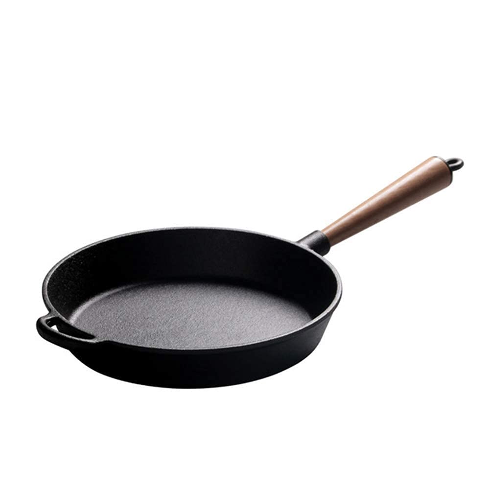 Patelnia Żeliwna Patelnia Patelnia Patelnia Zdrowe Gotowanie Nie Pokryta Drewnianym Uchwytem do Indukcji/Gazu, Czarna, 22 cm