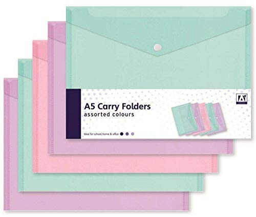 10 Assorted Pastel Colour A5 Document Stud Wallets Plastic Carry Popper Folder Pink Aqua