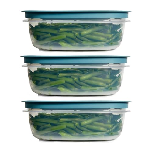 Rubber maid Storage Containers, Easy Find Lids, Teal, 9-cup, Flex & Seal, Leak Proof Lids, Food Storage Set, Clear Meal Prep Flex Containers, 3 Piece Set, Assortment