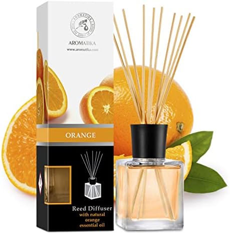 Orange Reed Diffuser Natural Essential Orange Oil 200ml - Fresh & Long Lasting Home Fragrance - 0% Alcohol - Gift Set with Bamboo Sticks - Best for Aromatherapy - Spa - Home - Kitchen - Bath - Office