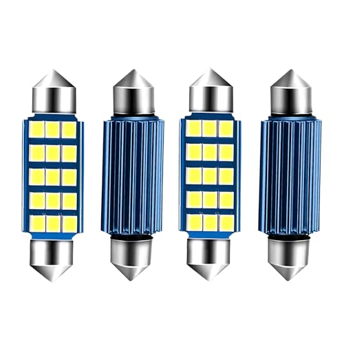 SLIMI 4 PCS Car Licence Plate Light, 6500K 2835 Chipset 12V Bulb for LED Interior Dome Map Door Lamp 211-2 212-2 569 6411 6451 41 mm 42 mm (White)