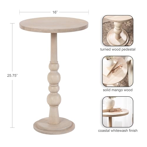 Kate and Laurel Wegner Traditional Wooden Round Side Table; 16 x 26; Whitewash; Elegant and Durable Pedestal Table for Use as Living Room End Table; Plant Stand; or Bedroom Nightstand by Kate and Laurel - Image 2