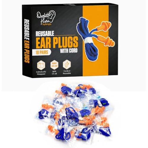 10 Pair Corded Reusable Ear Plugs for Shooting Range Ear Protection for Gun Range - Hunting Ear Plugs for Construction Firearm Ear Protection Shooting Gun Hearing Protection Earplugs Corded