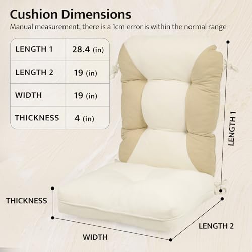 Image of mudilun Rocking Chair Cushion Non-Slip Indoor Adirondack Chair Cushions with Ties Tufted Adirondack Chair Pads for Bedroom Living Room Porch Rocker (Indoor-Khaki-White)