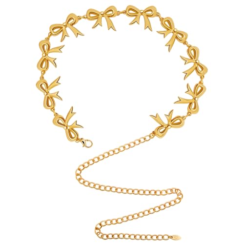 Gold Bow Chain Belt Decorations Gold Chain Belt, Gold Belt Decor Cute Bow Gold Belts Supplies for Women, Chain Belts for Women Fashion, Gold Chain Belt Woman Suitable for All Kinds of Clothing