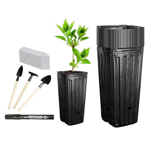 Vasi Alti Per Vivaio - Set Di Tazze Con Etichette E Pennarelli | Vasi Per Piantare A Fondo Quadrato Sfusi Con Etichette Strumenti Marcatori Set 7,87 Pollici Di Altezza, Appartamento Cortile Balcone Gi