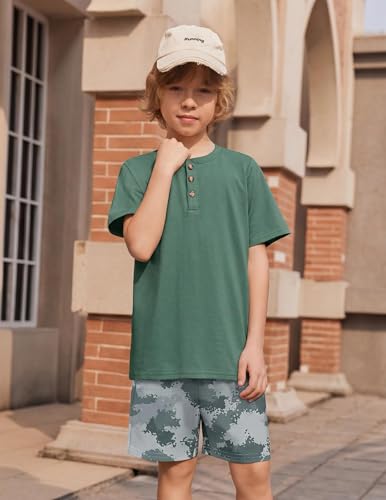 Image of Arshiner Boy's Textured Button Up Shirt and Shorts Set 2 Piece Summer Beach Outfit for 5~12 Years Kids