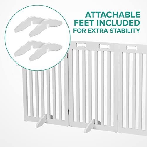 Arf Pets Freestanding Dog Gate With Door, 6 Panel 360° Configurable Wooden Fence, 120" Wide, 31.5" Tall, Foldable, Four Support Feet Included, For The House - Indoor Use #TOP4