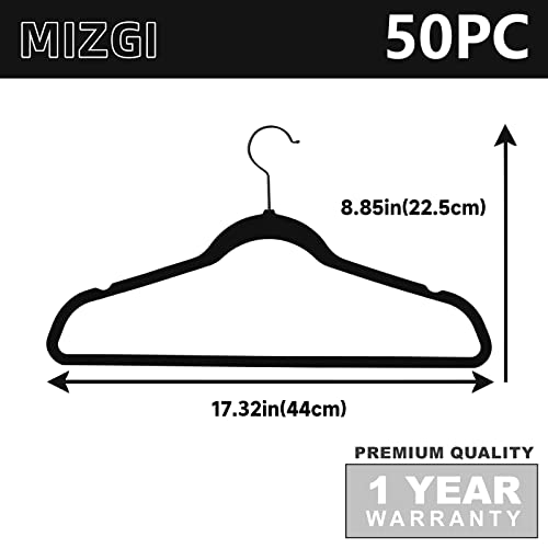 MIZGI Premium All Black Velvet Hangers with Black Hooks (50 Pack) Heavy Duty - Non Slip Felt Hangers - 360 Degree Swivel,Space Saving Clothes Hangers,Durable Strong Hangers for Suits,Coat by MIZGI - Image 5
