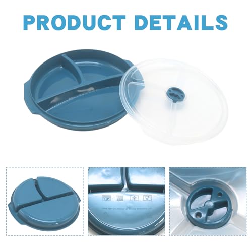 3 Set Mikrowellen Teller mit 3 Fach Aufteilung Deckel, 25 x 23 x 4 cm Mikrowellengeschirr, Blaugrün Mikrowellenteller BPA-frei Wiederverwendbar Mikrowellenfeste Frischhaltedose zum Erhitzen Einfrieren