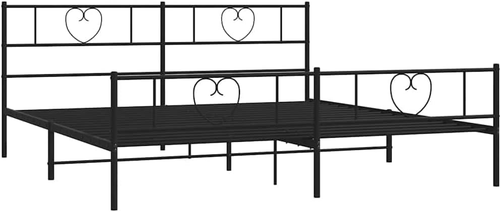 vidaXL Califonia King Metal Bed Frame with Headboard and Footboard, Under Bed Storage Space, Sturdy Steel Construction and Easy Assembly, Minimalist Style, Black, 12'' High, Without Mattress
