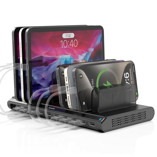 Alxum Estación de Carga USB múltiple para teléfono móvil, 60 W, 10 Puertos, estación de Carga USB, Varios Dispositivos con estación de Carga rápida multipuerto para teléfono móvil, Tableta, Color
