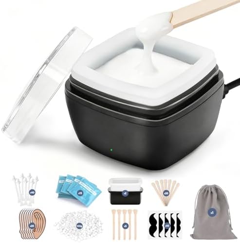 Nose Wax Kit Men, Nose Ear Hair Waxing Kit for Men and Women with 120g Wax, 65 Sticks, Nose Ear Hair Removal Kit, USB Fast Heat, Smart Constant Temp, Multi-Accessories, Black