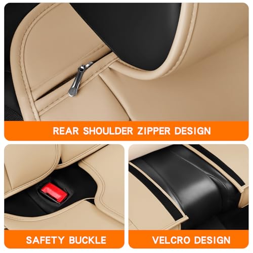 Image of MINGBRON Car Seat Covers Full Set,Black Beige Car Seat Cover, Car Seat Protector Waterproof, Nappa Leather Car Seat Cushion, Fit for Most Cars