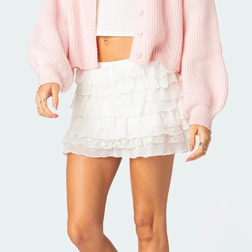 Women's Mini Skirts Lace Layered Ruffle Elastic Waist Short Skirt for Party Club3