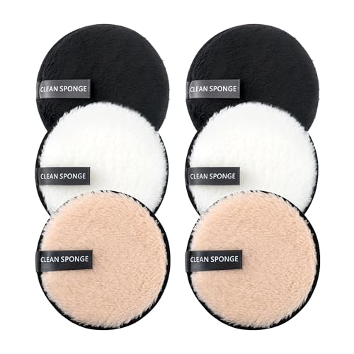 BlingKingdom 6 PCS Makeup Remover Pads Reusable Double-Sided Facial Cleansing Puffs Round Make Up Remover Pads for All Skin Types - 3 Colors