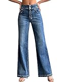 Roswear - jeans de pierna ancha para mujer, estilo casual, de cintura alta, elásticos, holgados, holgados, 104 Azul, M